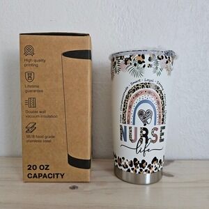 Macorner Nurse Life 20oz Stainless Steel Tumbler Insulated Travel Mug Leopard
